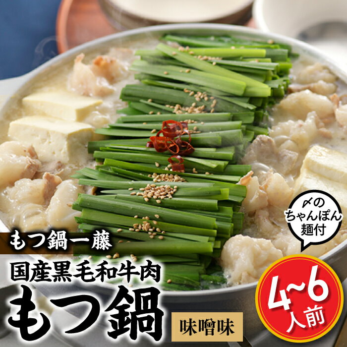 【ふるさと納税】【もつ鍋一藤】国産黒毛和牛肉のもつ鍋味噌味（4〜6人前）【もつ鍋・味噌味】.B289