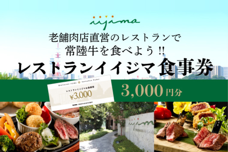 
             レストラン 食事券 水戸 茨城県 創業45年 レストランイイジマ 常陸牛 ディナー ランチ クーポン 寄付 1万円 3000円分 和牛 優待券 お食事券 体験 洋食 夫婦 返礼品 ギフト 故郷納税 お祝い（DU-121）
          