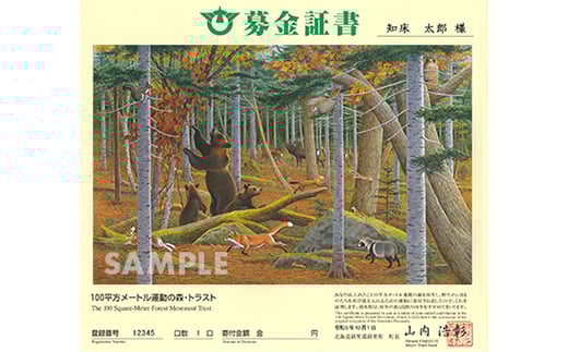 
募金証書(30,000円)しれとこ100平方メートル運動の森トラスト【1446147】
