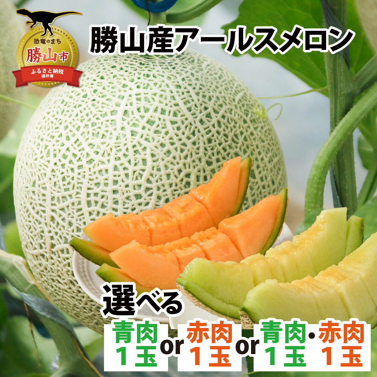 【ふるさと納税】【先行予約】【種類が選べる】勝山産アールスメロン （赤肉／青肉／赤肉・青肉セット） / マスクメロン フルーツ 赤肉 青肉 メロン 1.5kg 1.5キロ フルーツ 有機肥料 農家直送 お中元 くだもの 完熟 ※2025年8月上旬より順次発送