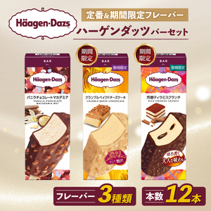 定番 ＆ 期間限定フレーバー ハーゲンダッツ バー セット 12本入 フレーバー3種類 ｜ ハーゲンダッツ アイスクリーム ギフト セット 詰め合わせ バニラチョコレートマカデミア クランブルベイクドチーズケーキ 芳醇ティラミスクランチ 愛媛県 松前町【MNM001_123F_x】